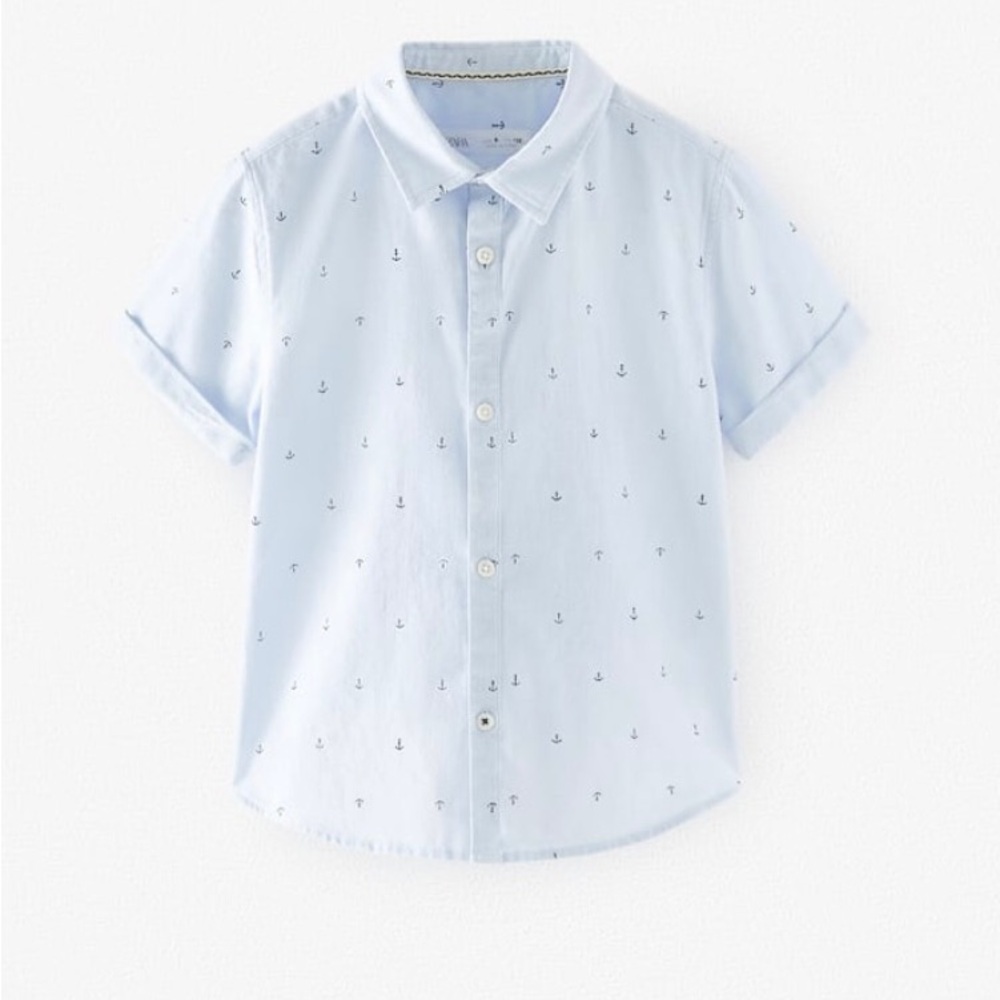 ZARA Kids Light Blue Kids Shirt with Anchor Print size 7